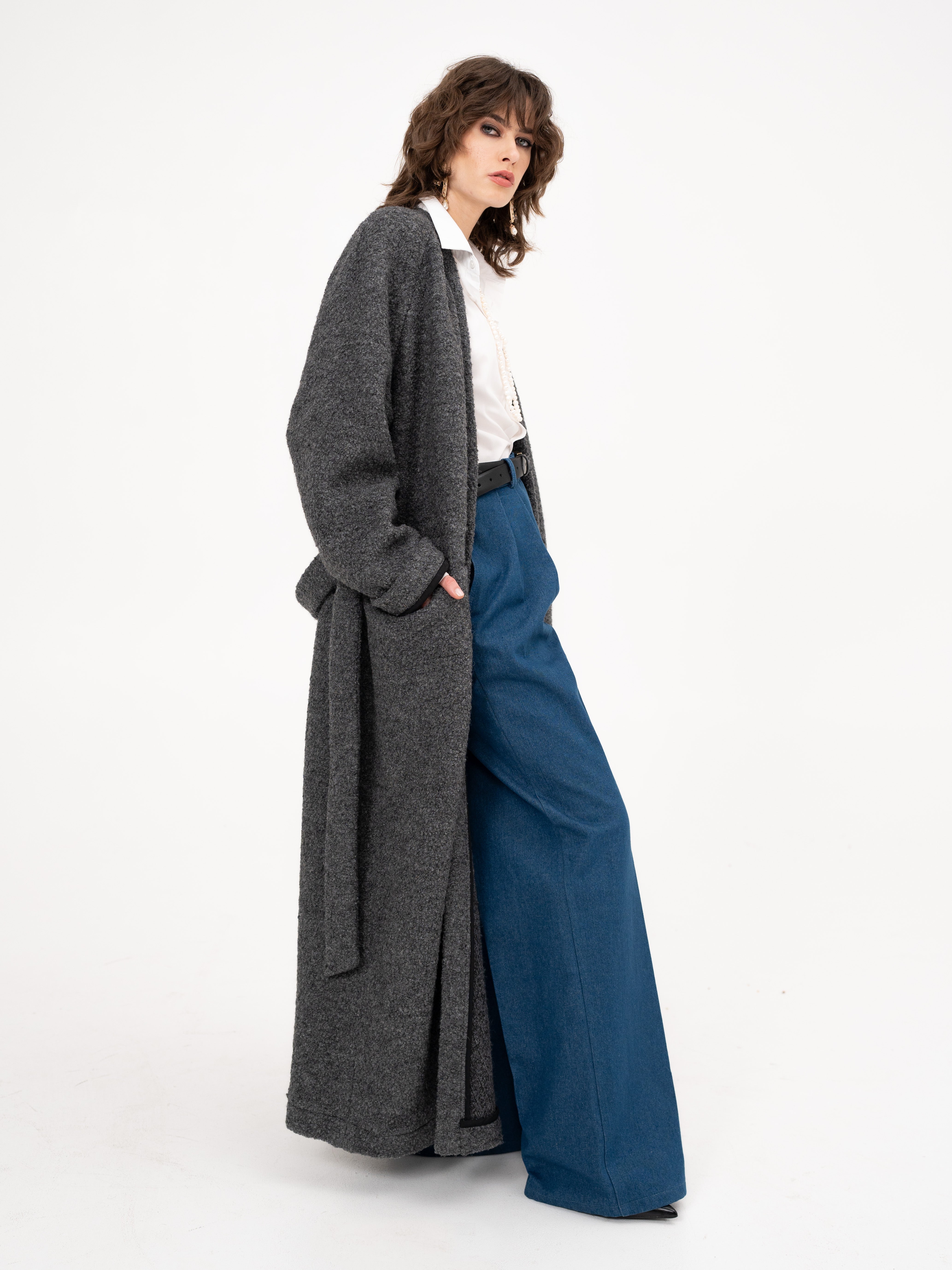 Wool Maxi Long Coat in Grey - 50 shades of grey