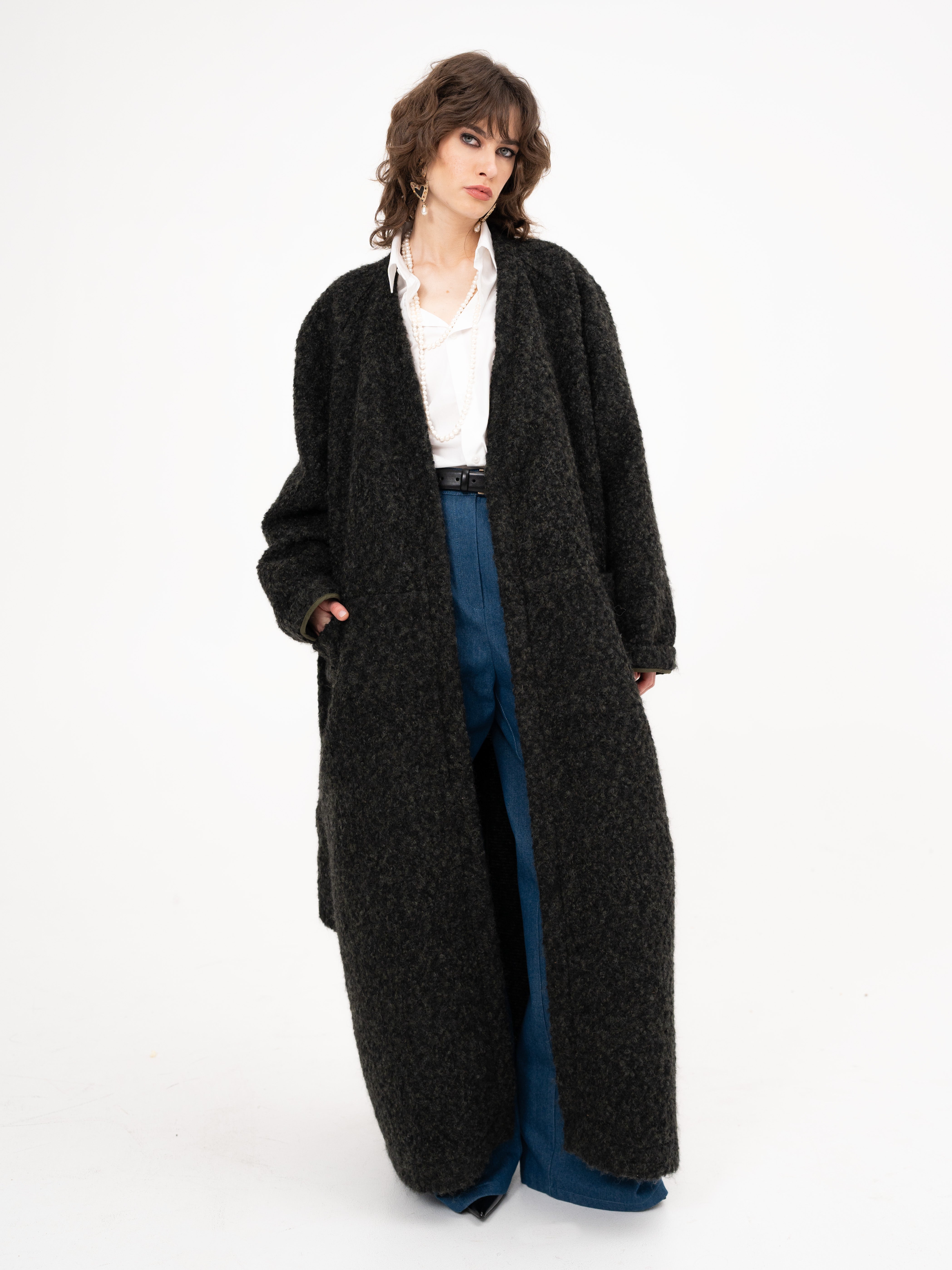 Wool Maxi Long Coat in Moss Green Color- Take Me Home