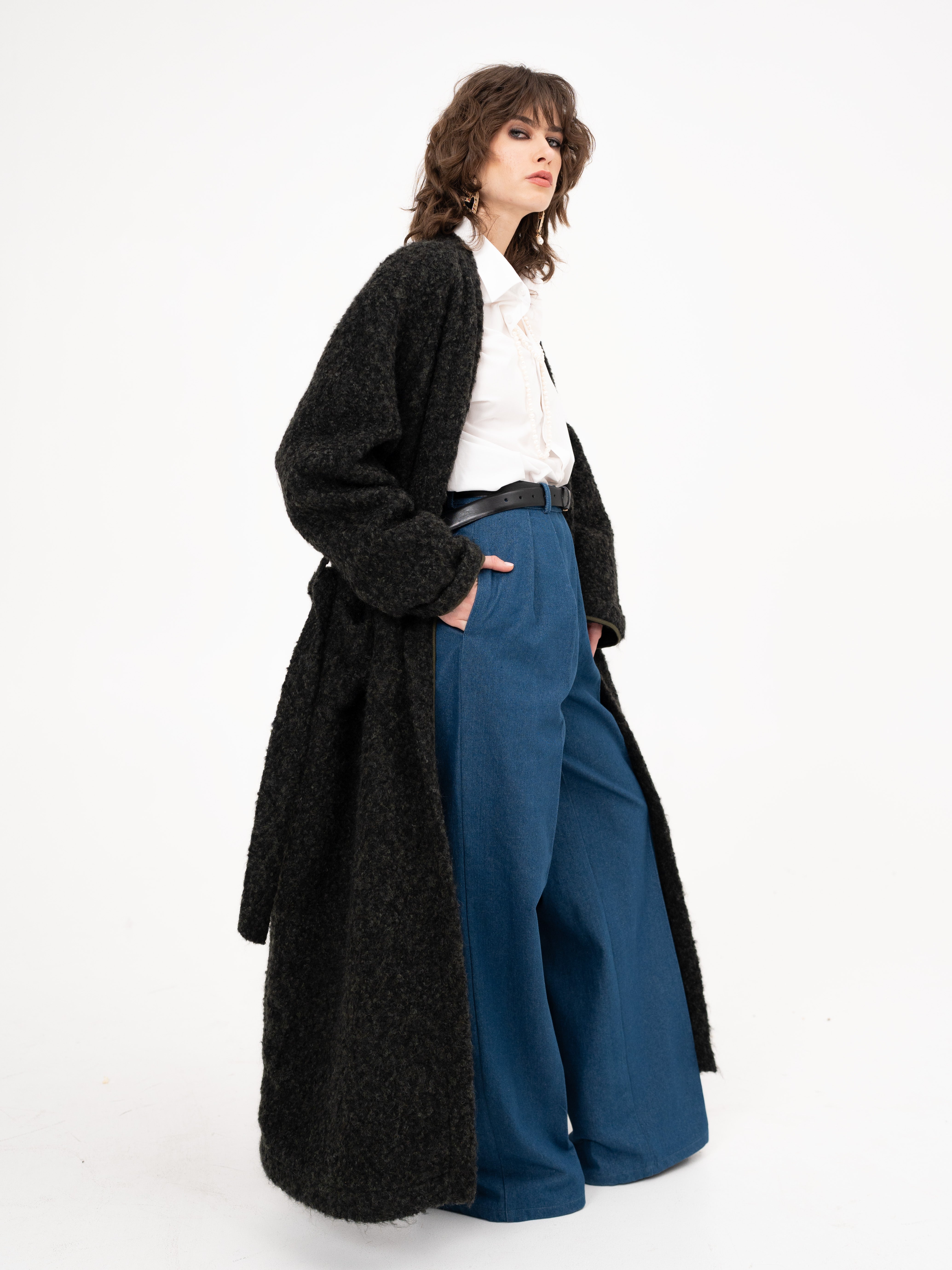 Wool Maxi Long Coat in Moss Green Color- Take Me Home