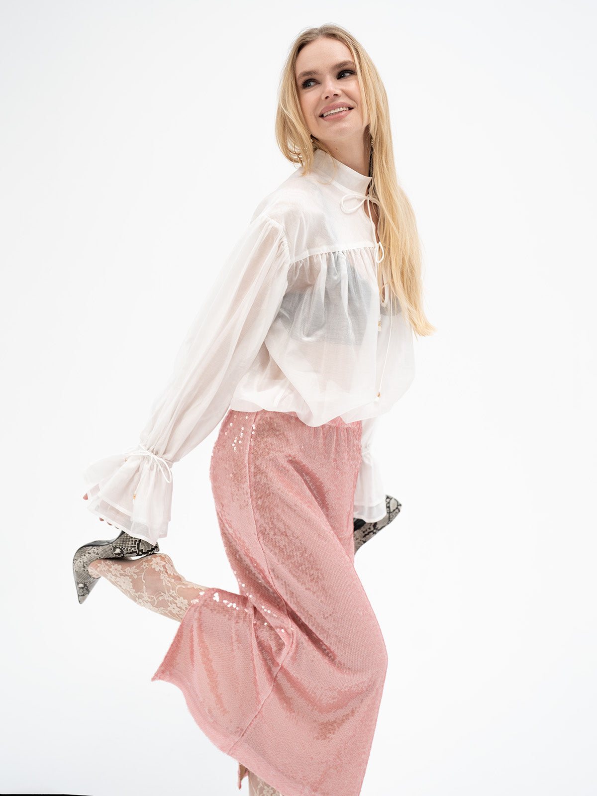 Sheer White Tie-Neck Blouse - Ingwaz Rune