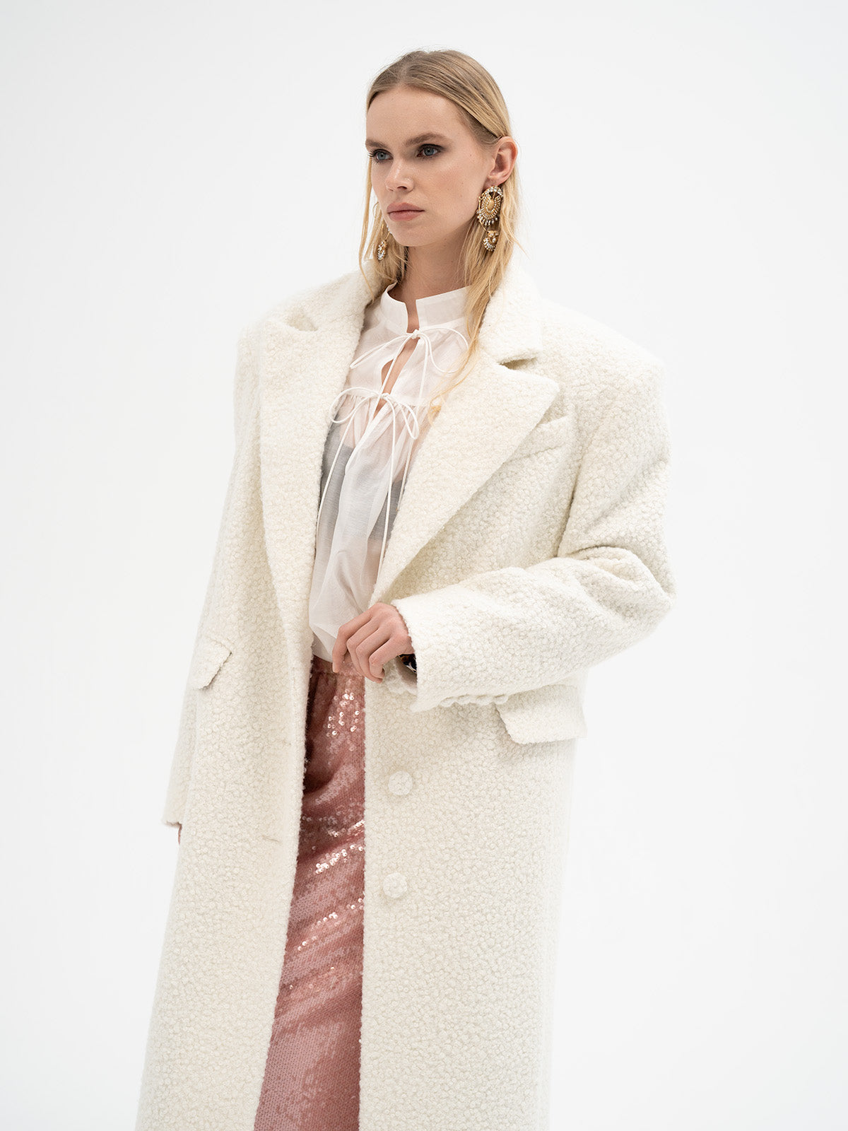 Long Textured Coat with Patterned Lining - Isa Rune