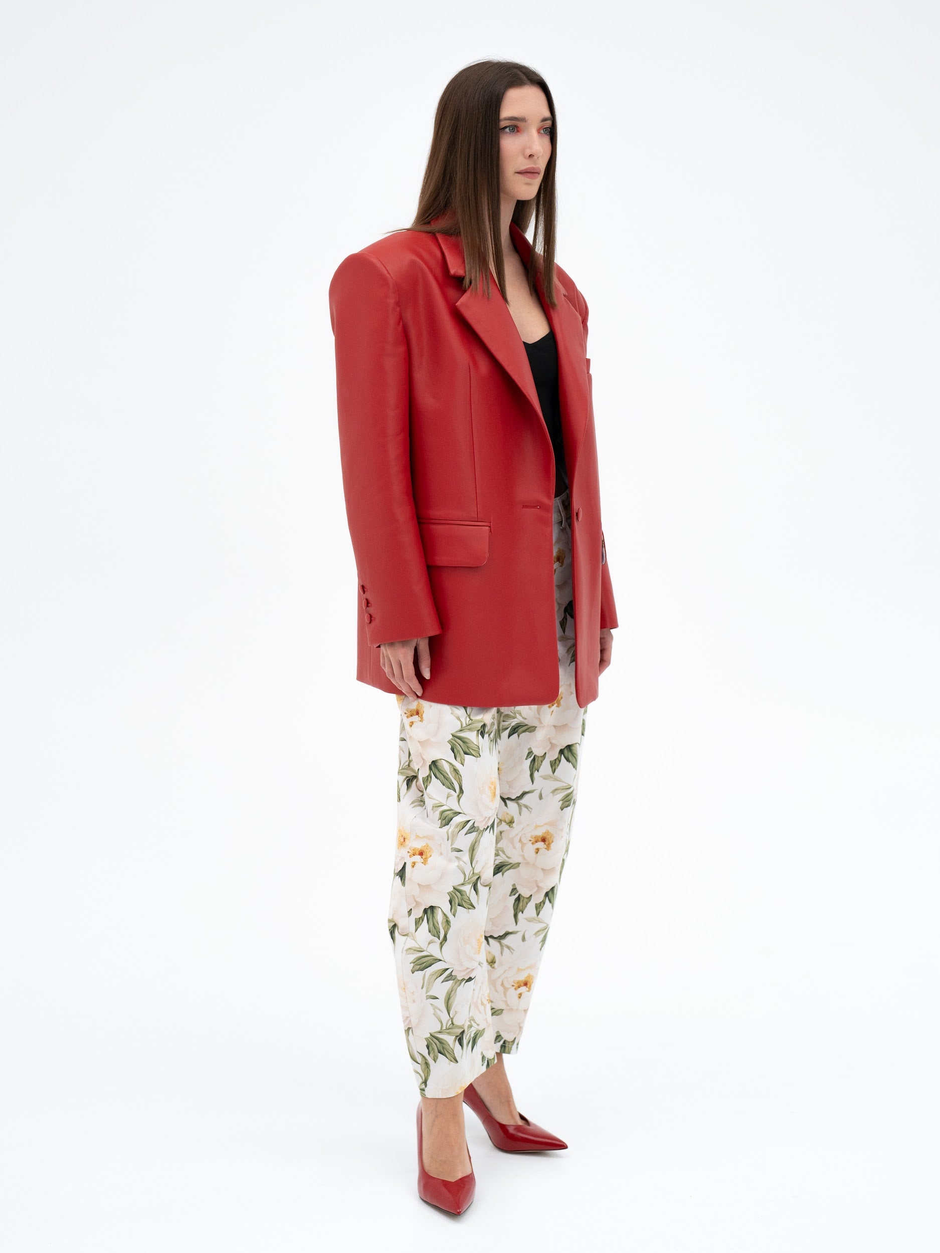 KAEN RED FAUX OVERSIZED BLAZER