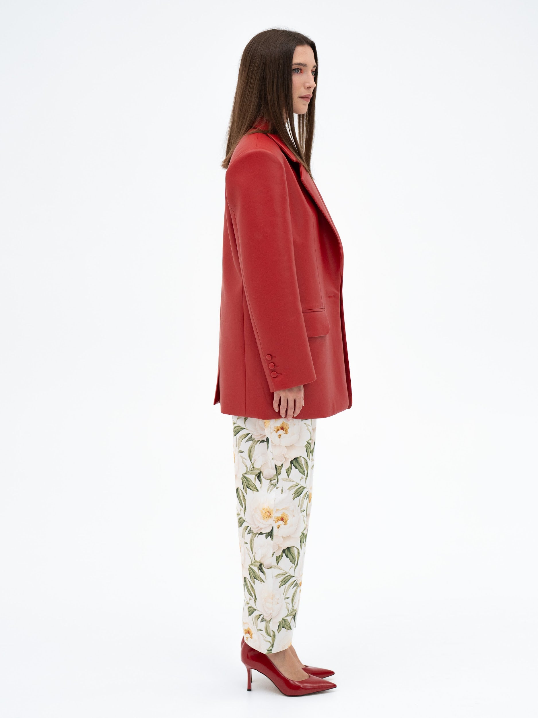 KAEN RED FAUX OVERSIZED BLAZER