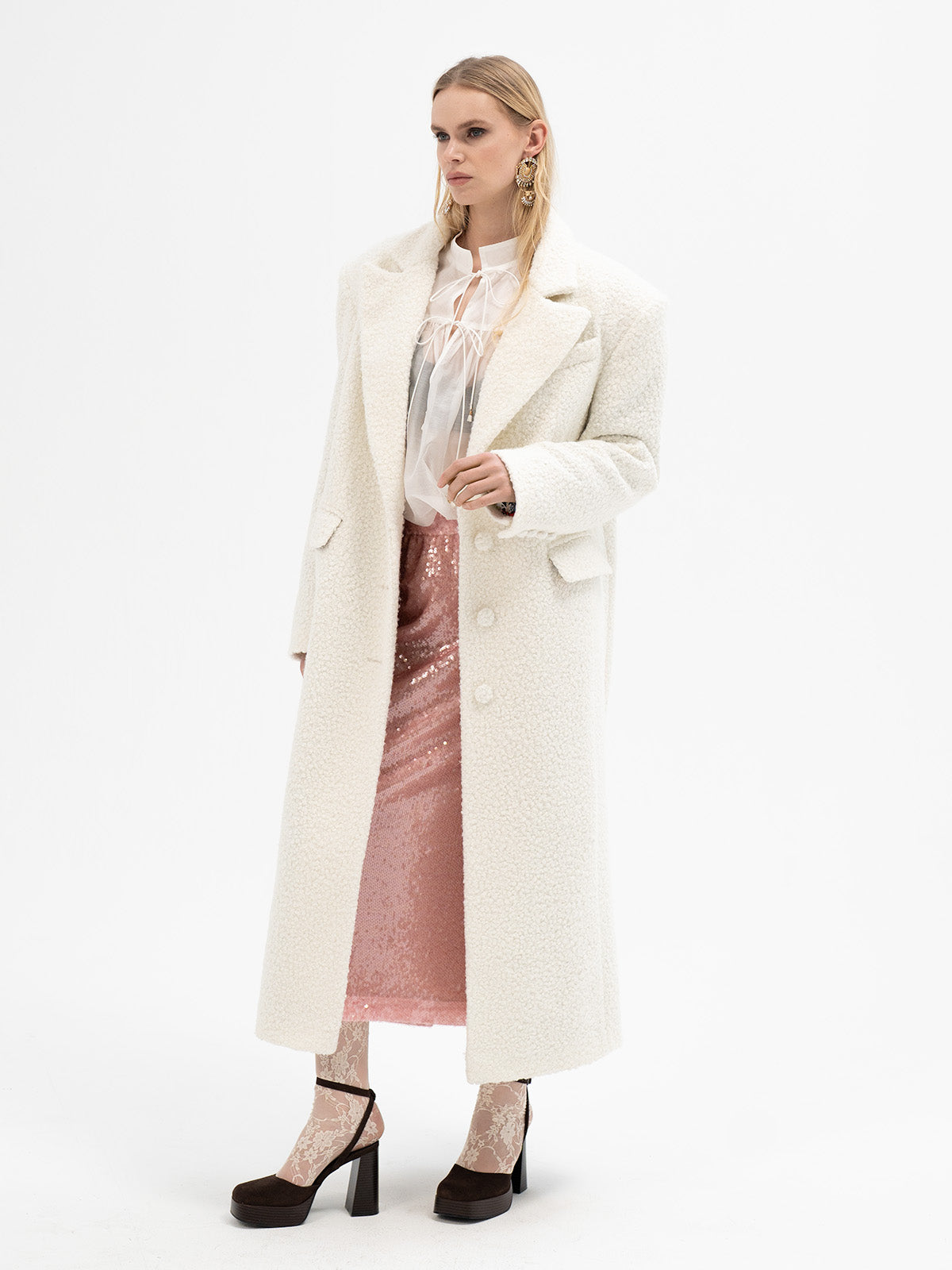 Long Textured Coat with Patterned Lining - Isa Rune