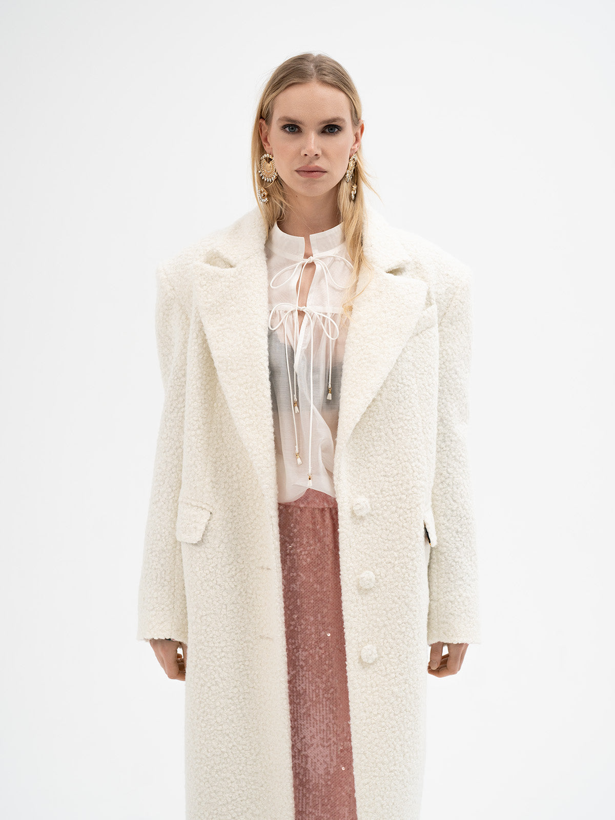 Long Textured Coat with Patterned Lining - Isa Rune