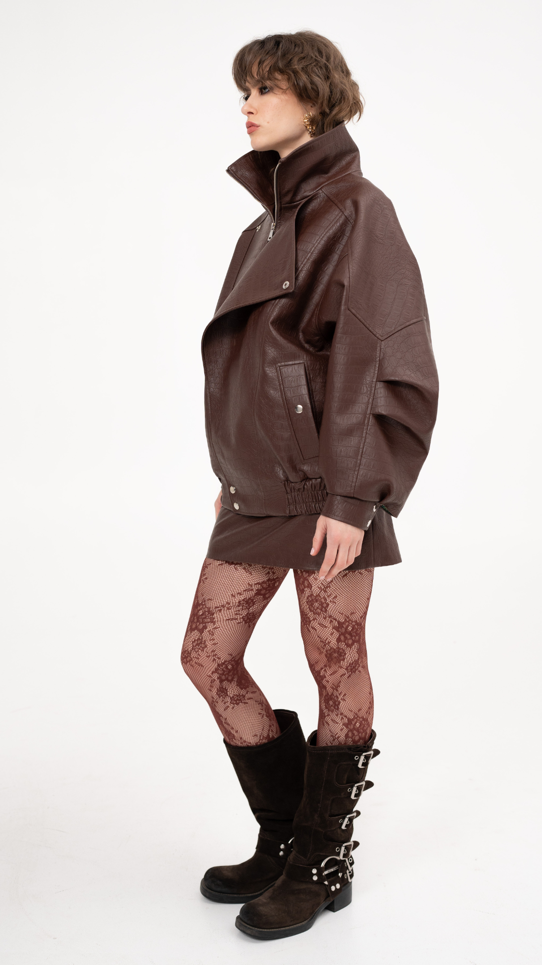 Faux leather bomber croc effect in brown - Iconic