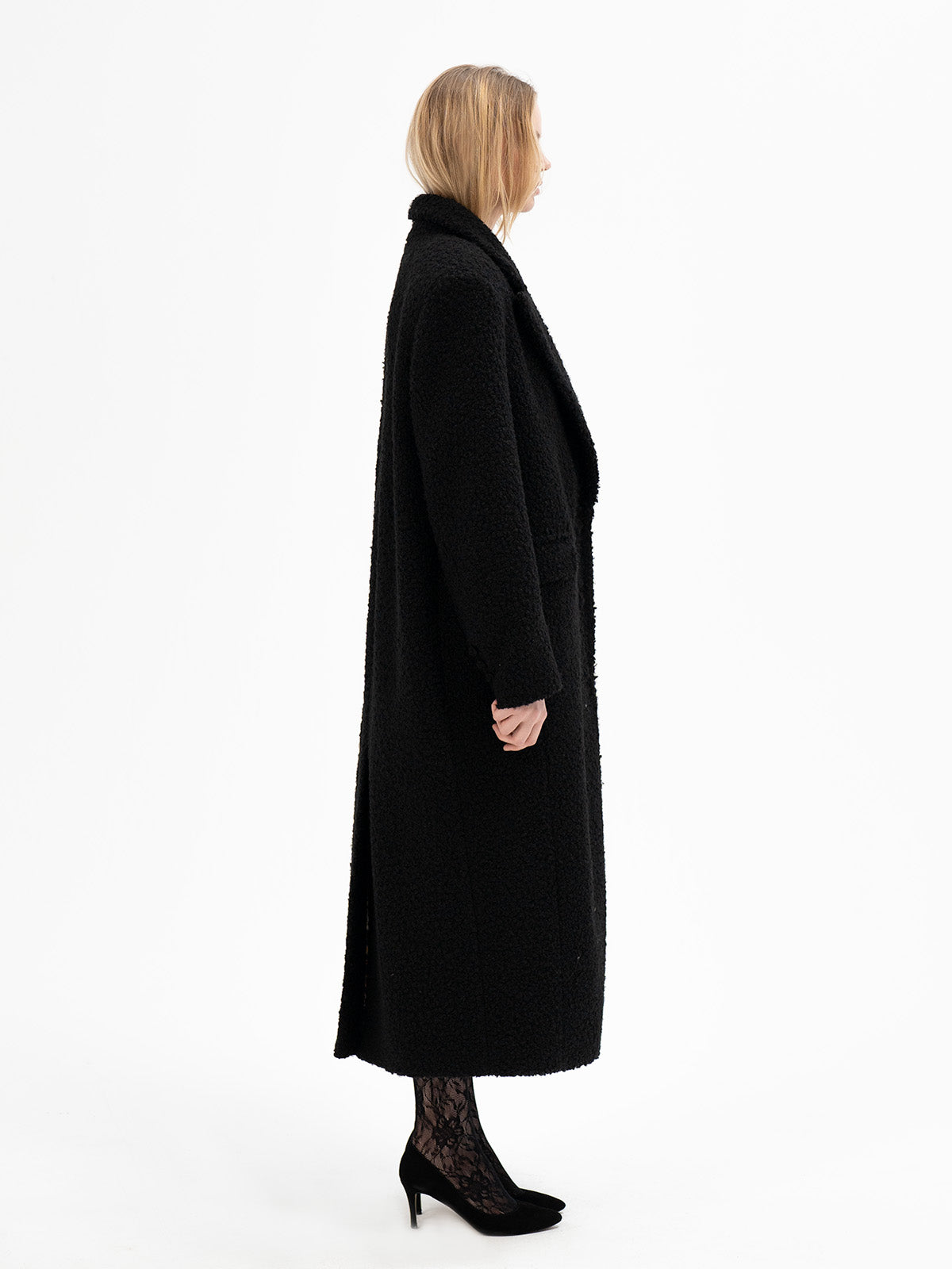 Black Bouclé Wool Maxi Coat - Teiwaz Rune