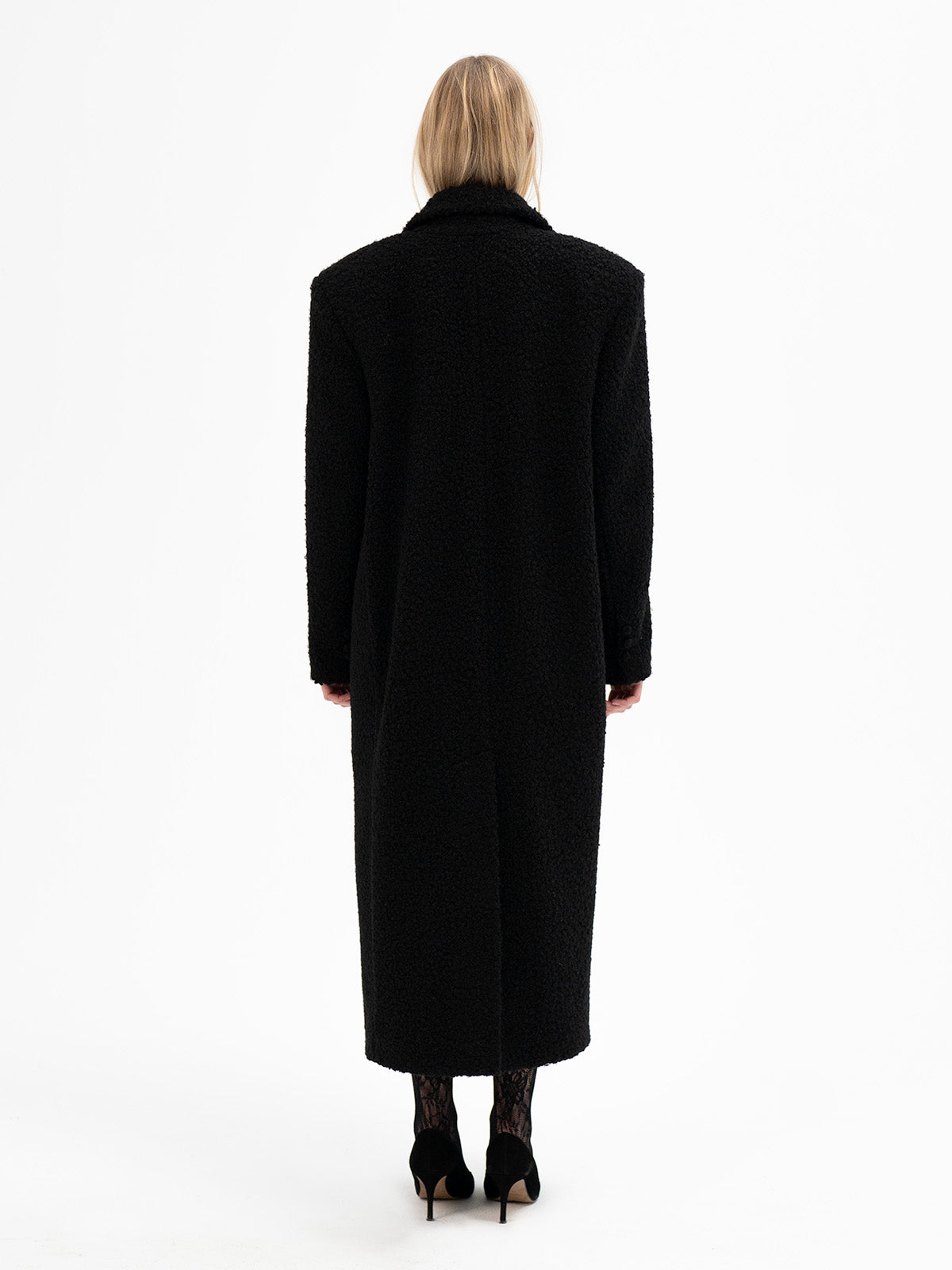 Black Bouclé Wool Maxi Coat - Teiwaz Rune