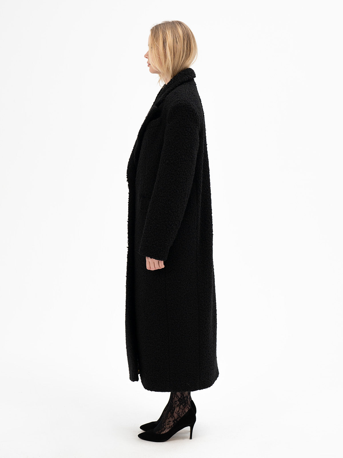 Black Bouclé Wool Maxi Coat - Teiwaz Rune