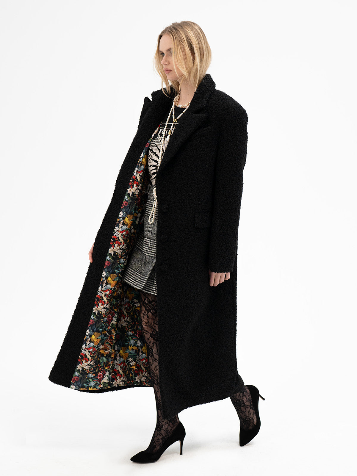 Black Bouclé Wool Maxi Coat - Teiwaz Rune