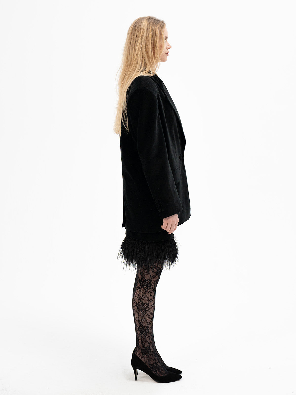 Oversized Velvet Black  Blazer - Algiz Rune
