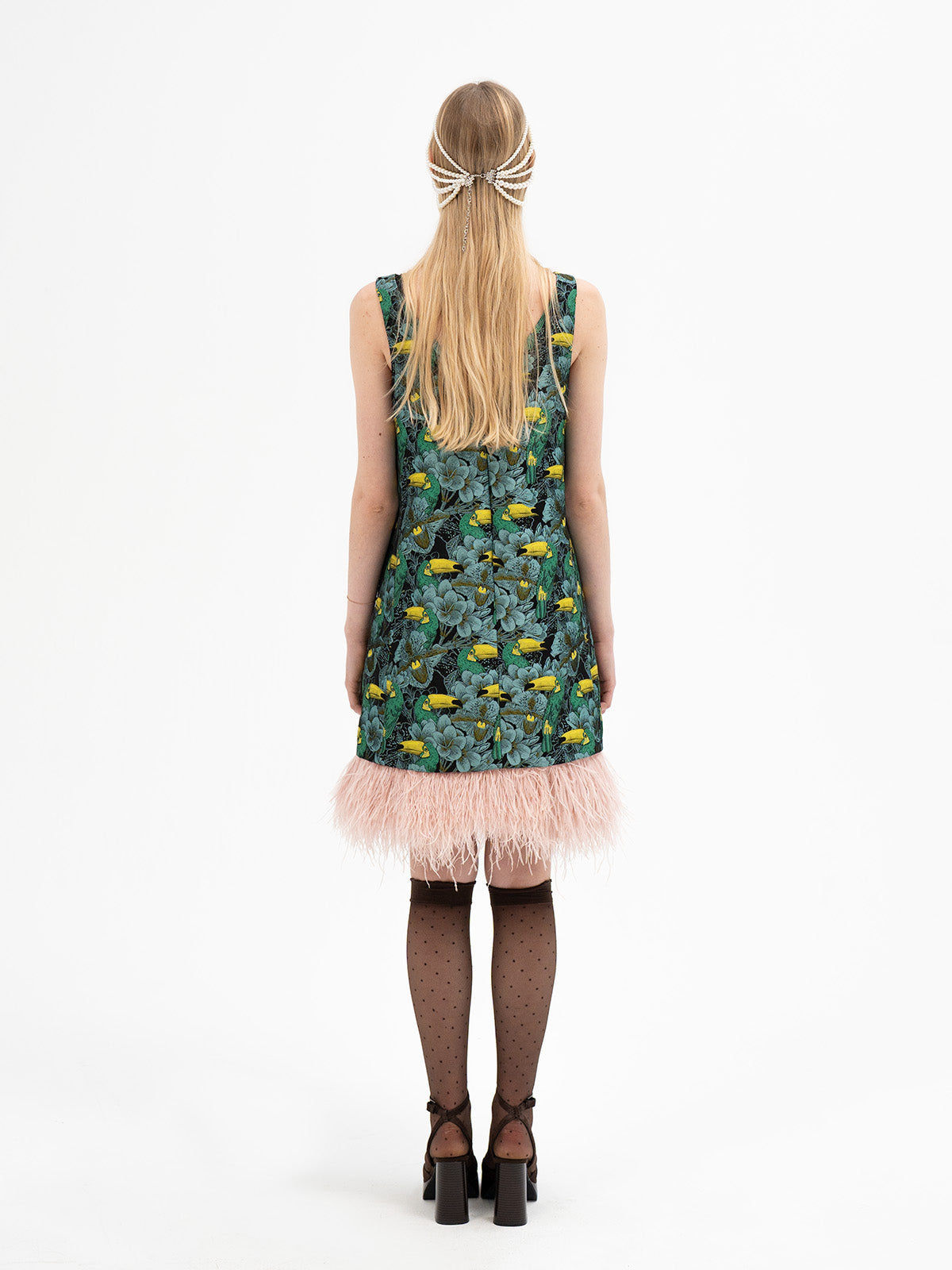 Silk Jacquard Feather Dress - Mannaz Rune