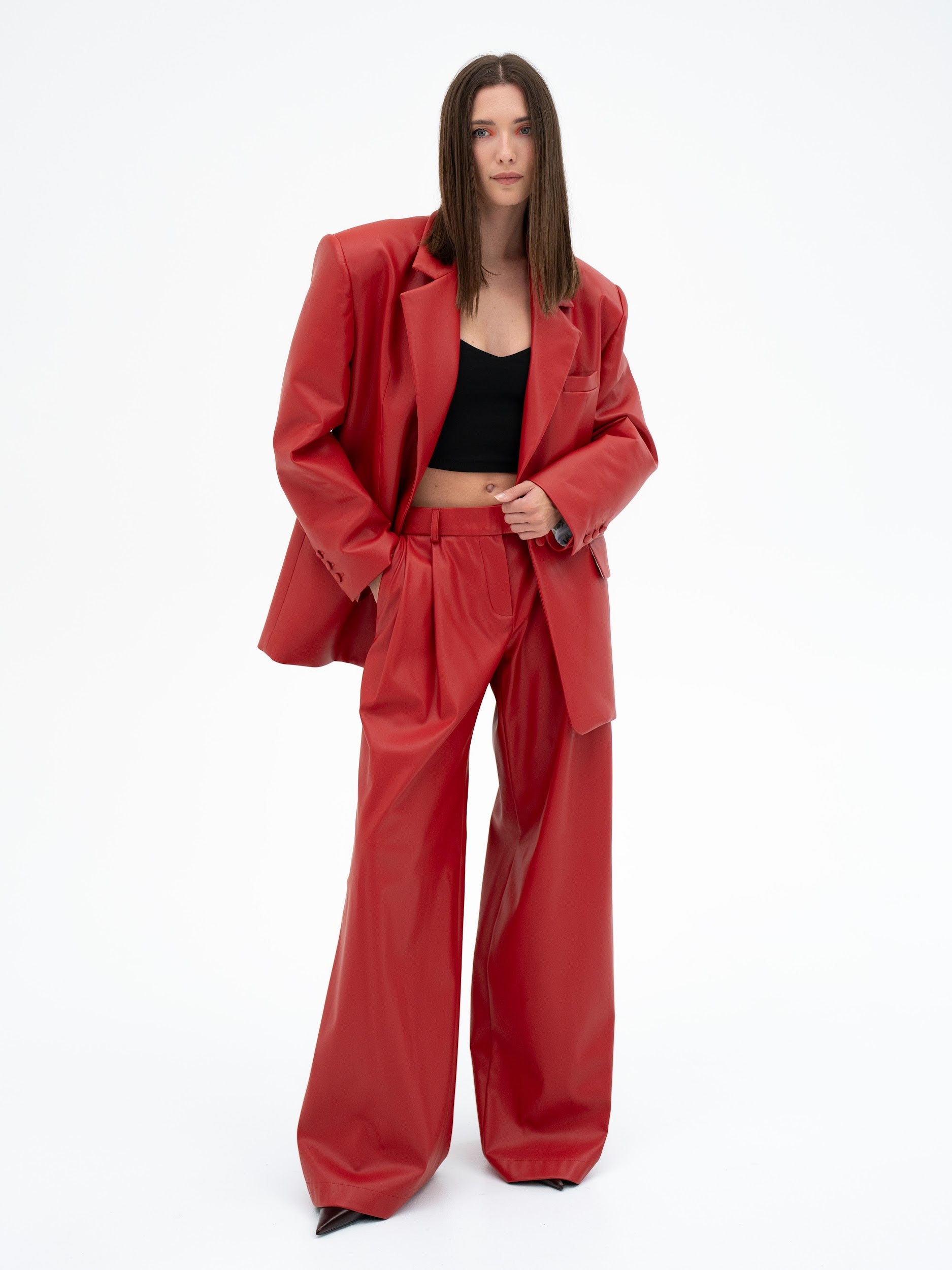 KAEN RED FAUX OVERSIZED BLAZER