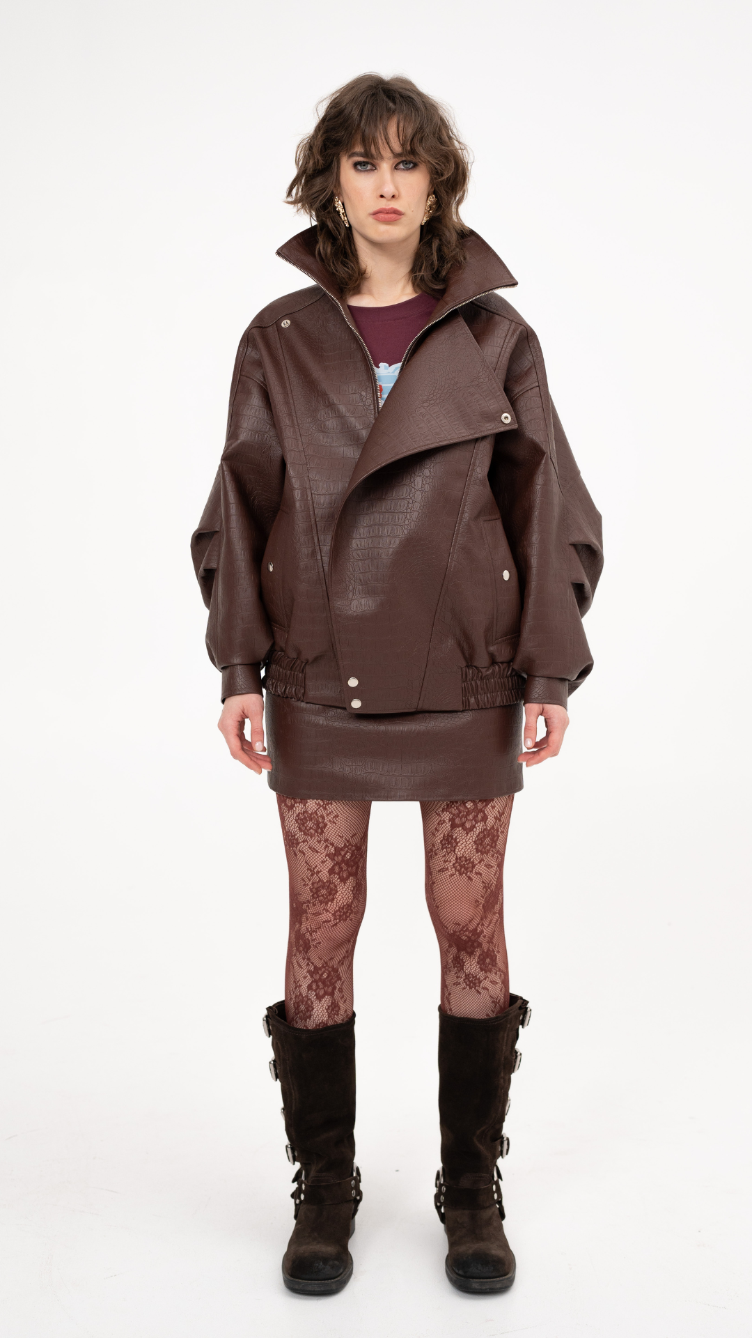 Faux leather bomber croc effect in brown - Iconic