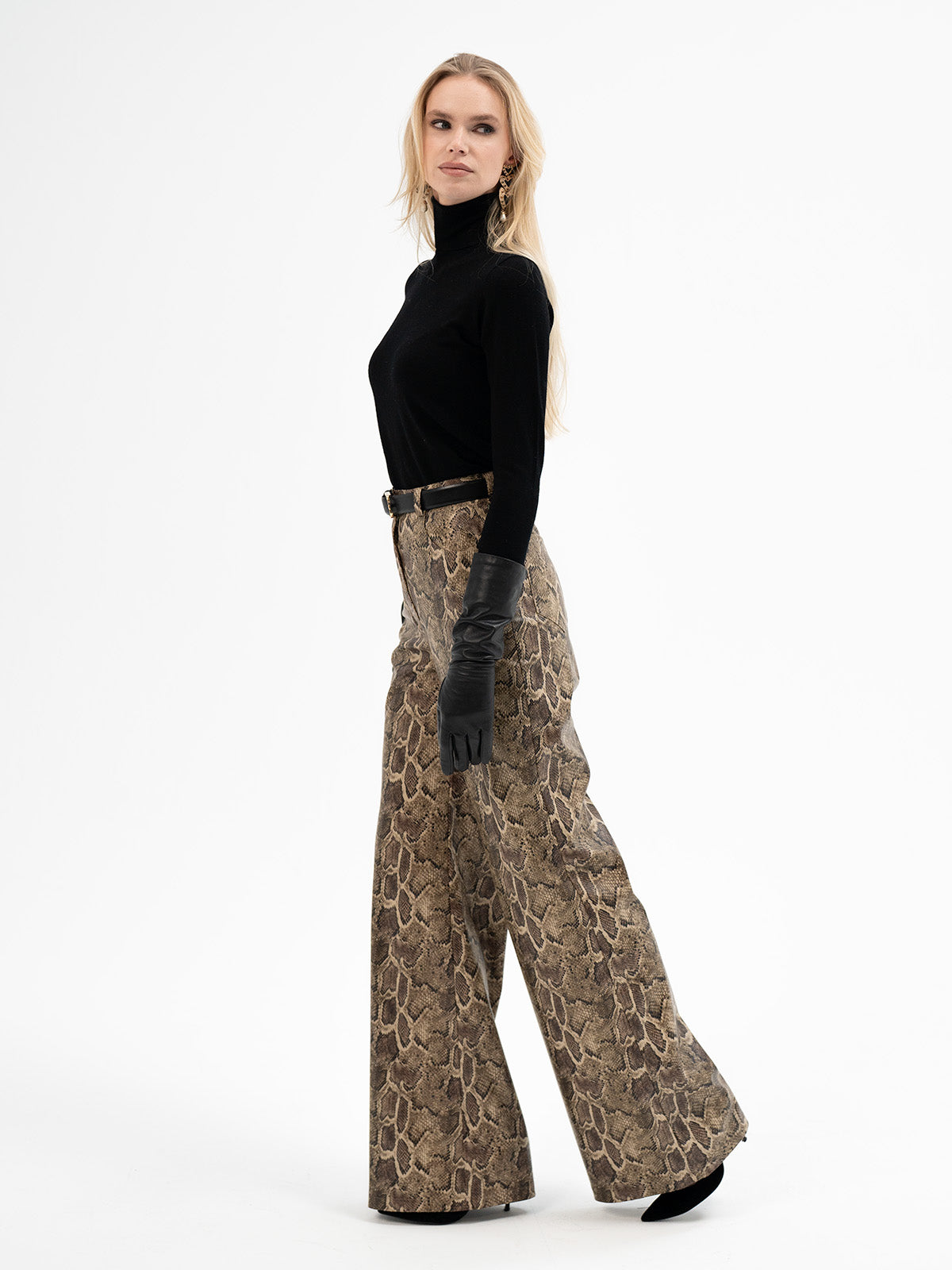 High-Waisted Faux Leather Trousers - Eihwaz Rune