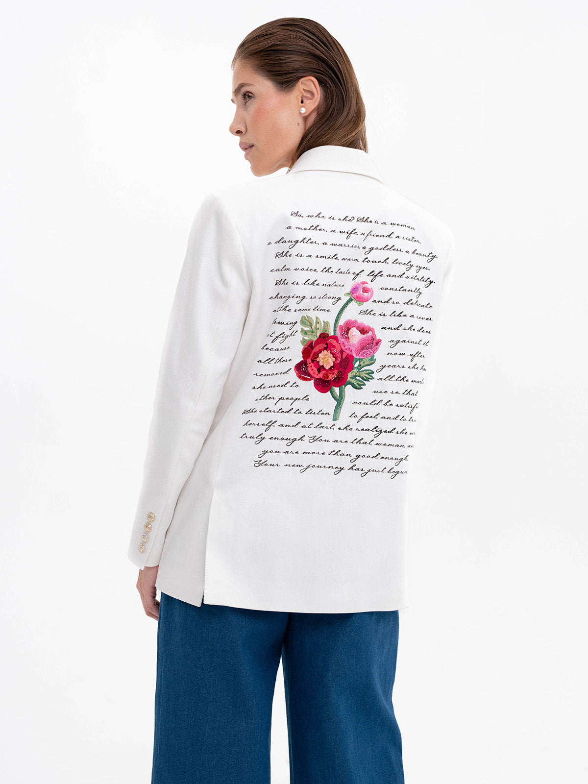 Oversized White Embroidered Jacket “More Than Enough”