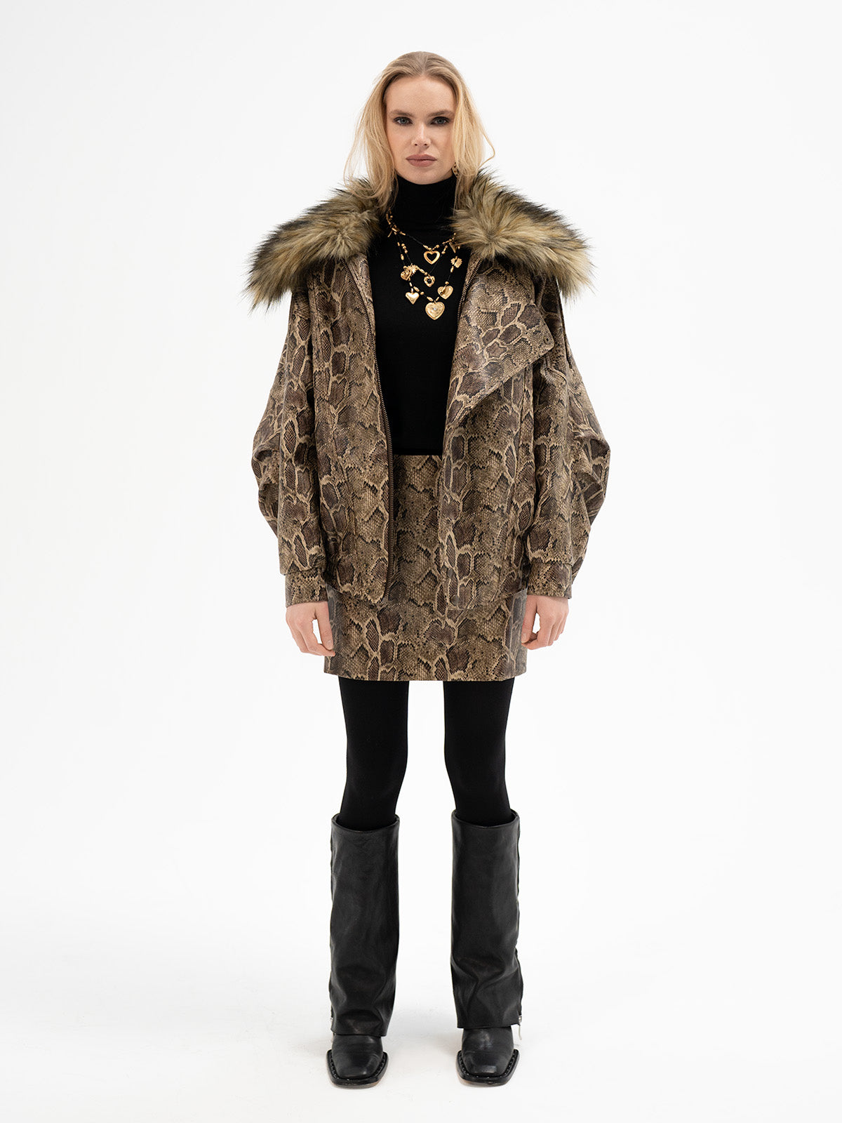 Snake Print Faux Leather Mini Skirt - Berkano Rune