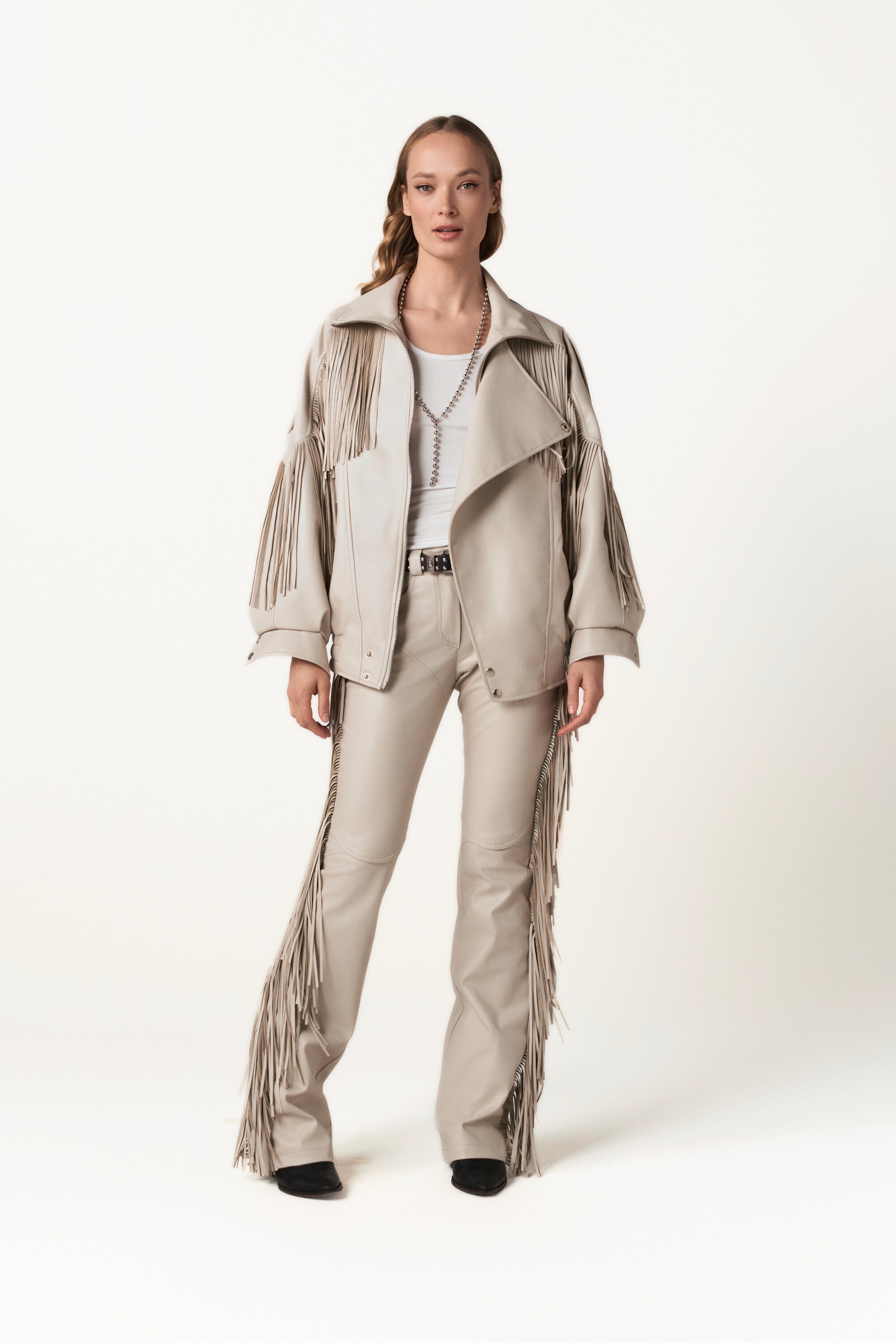 Fringed Faux Leather Bomber with Floral Lining - The Secret Bloom